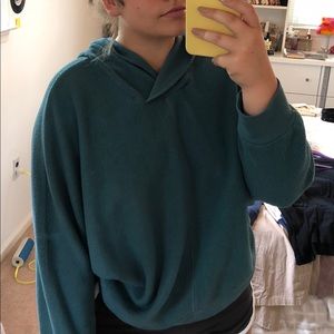 Teal, comfy, wide sleeved hoodie w faux sheep fur